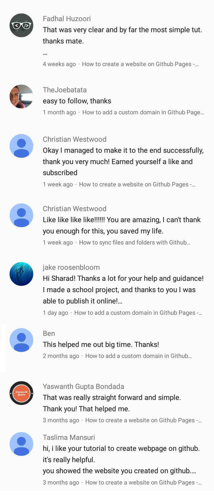 Github pages youtube tutorial positive response