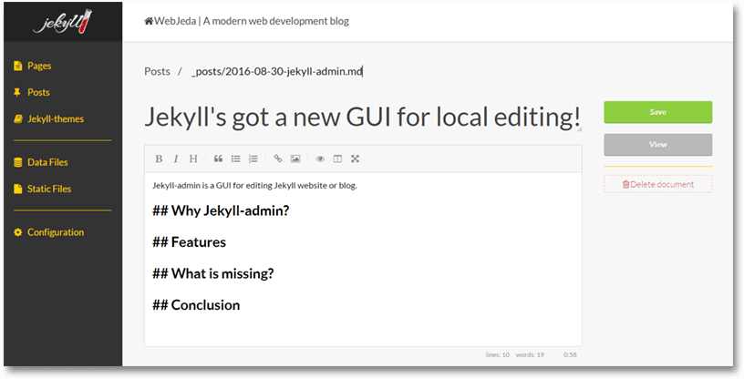 jekyll admin edit post page